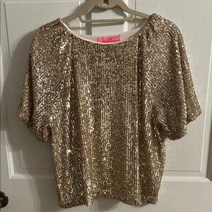Lilly Pulitzer Gold Sequin Puff Sleeve Blouse